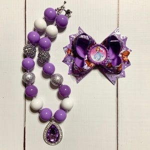 Sofia The First Hair bow and Chunky Necklace Set